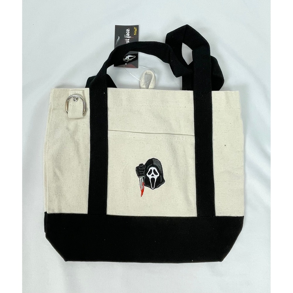 Spirit Halloween Canvas Mini Tote Bag Ghost Face Scream Horror White Black